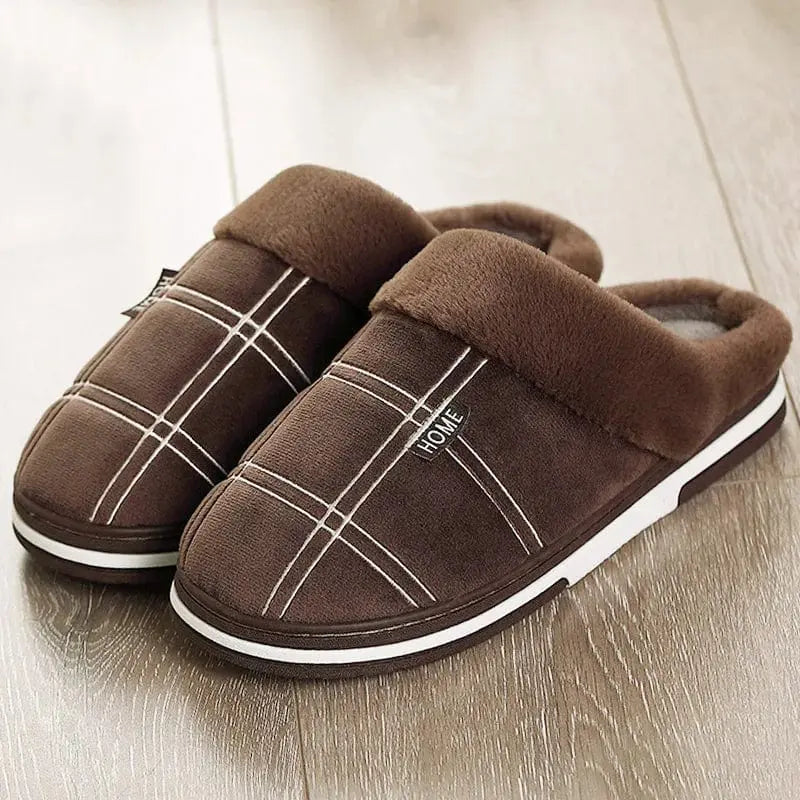 Chaussons homme | Mules à rayures marron - Chaussly