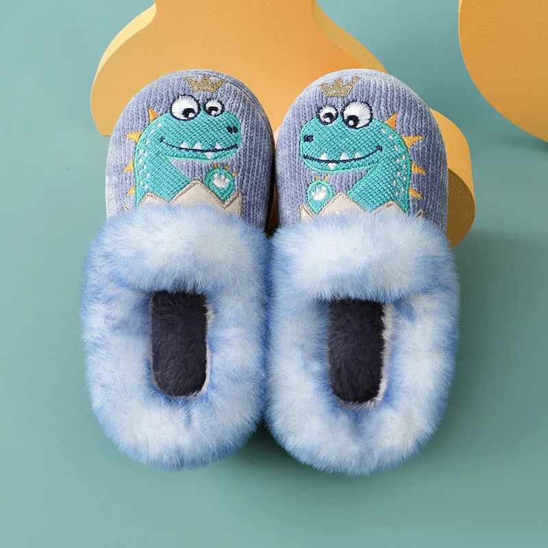 Chaussons garçon en peluche | Dinosaure gris - Chaussly