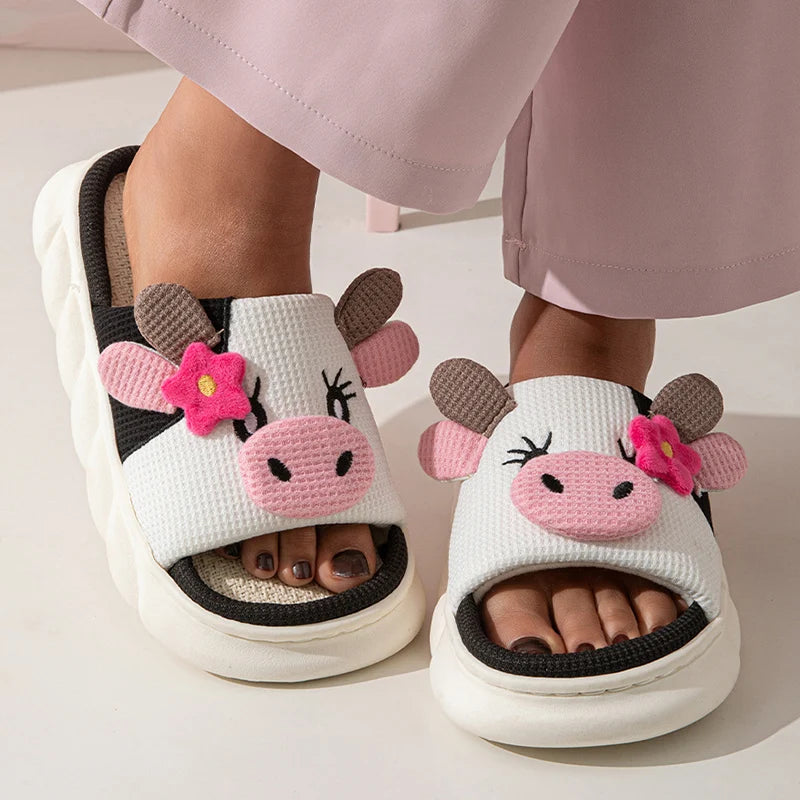 Claquettes animaux | Vachette blanche en coton doux