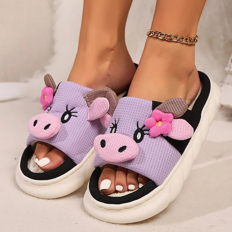 Claquettes animaux | Vachette violette en coton doux