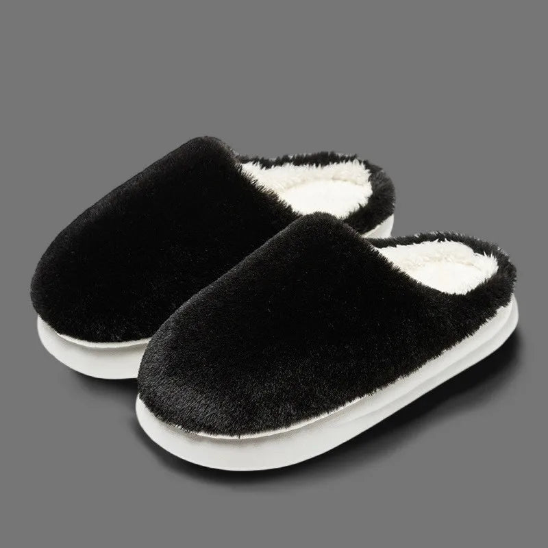 Chaussons en peluche pour femme | Double fourrure noir - Chaussly