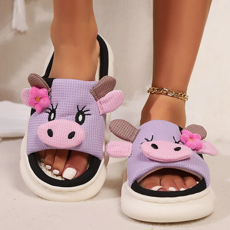 Claquettes animaux | Vachette violette en coton doux