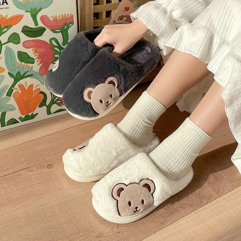 Chaussons mules fourrure | Tête d'ours