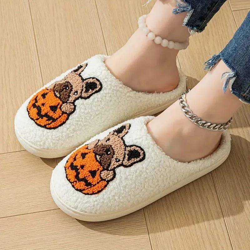Chaussons mixtes | Chien-citrouille blanc