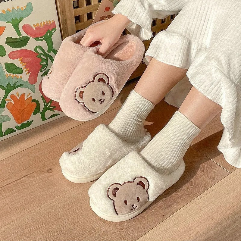 Chaussons mules fourrure | Tête d'ours