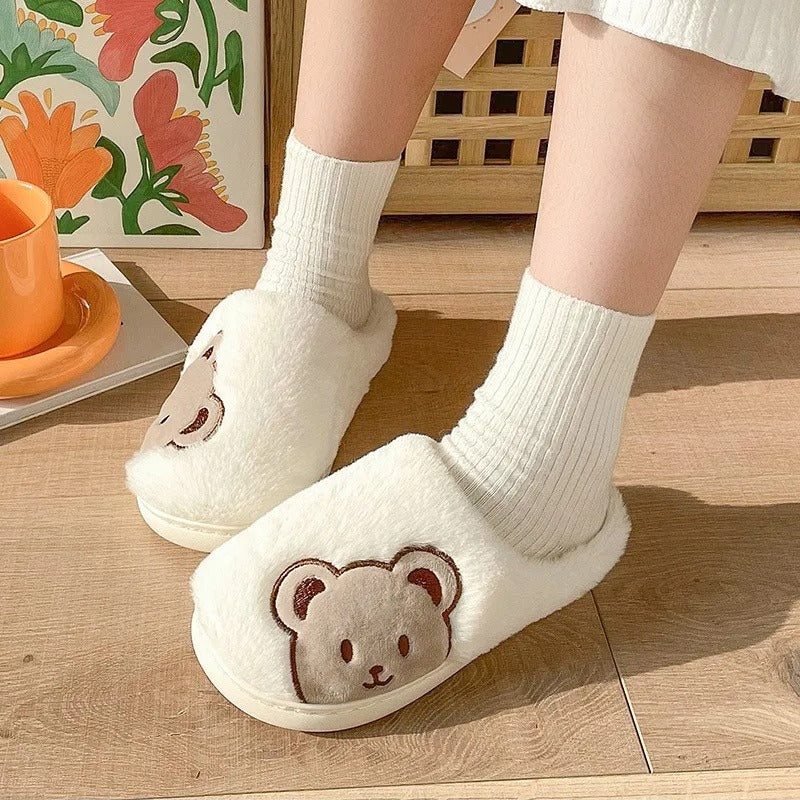 Chaussons mules fourrure | Tête d'ours