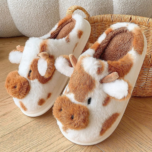 Chaussons animaux pour femme | Vache brune - Chaussly