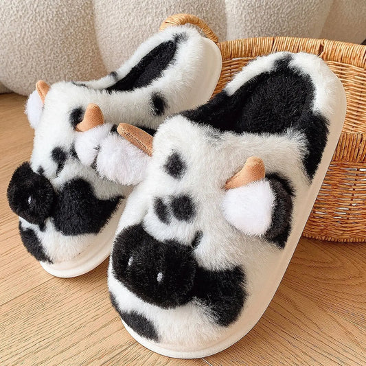 Chaussons animaux pour femme | Vache noire - Chaussly