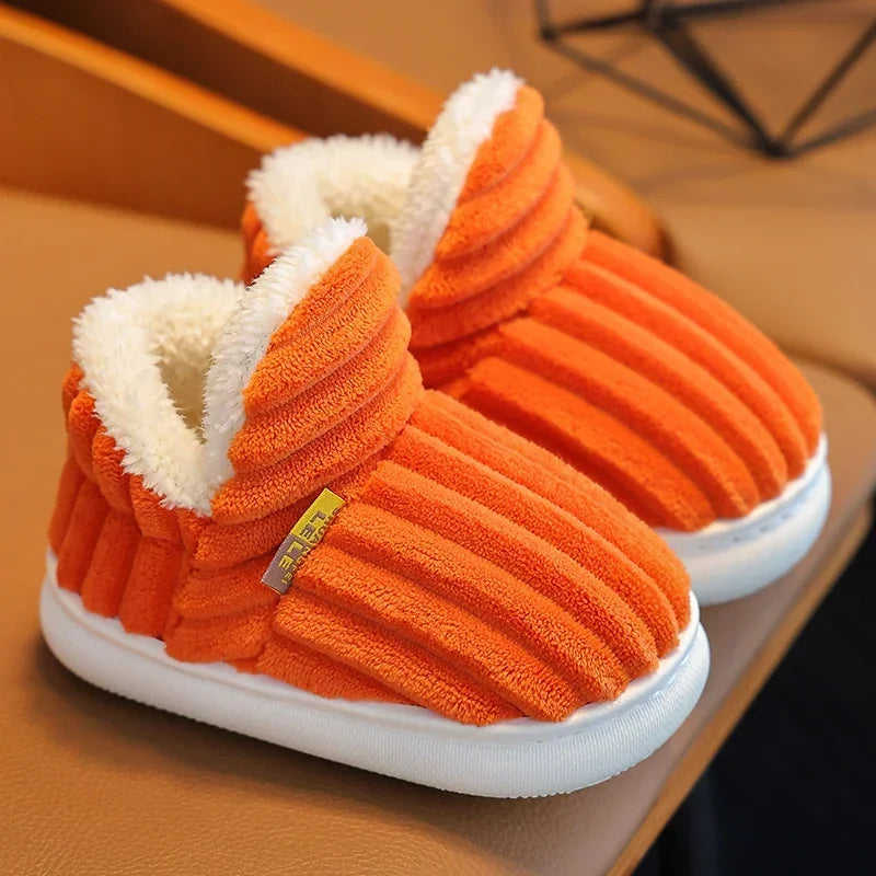 Chaussons chauds enfants à rayures orange - Chaussly
