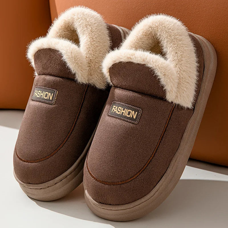 Chaussons chauds femme en peluche | Café - Chaussly