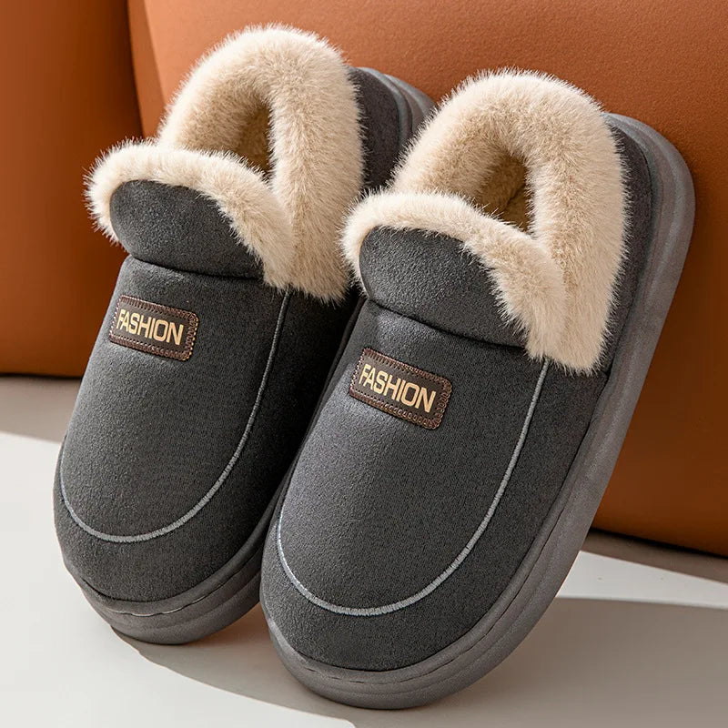 Chaussons chauds femme en peluche | Gris - Chaussly