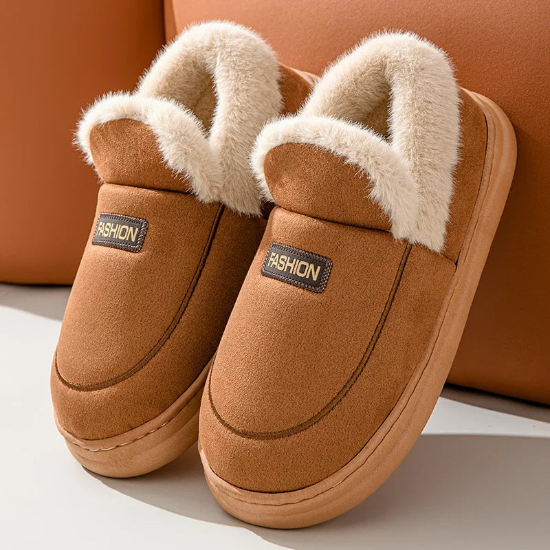 Chaussons chauds femme en peluche | Marron - Chaussly