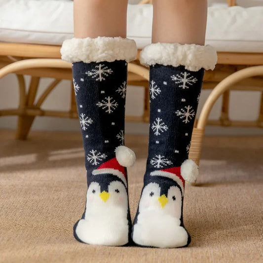 Chaussons chaussettes Noël en peluche | Pingouin - Chaussly