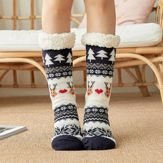 Chaussons chaussettes Noël en peluche | Renne bleu - Chaussly