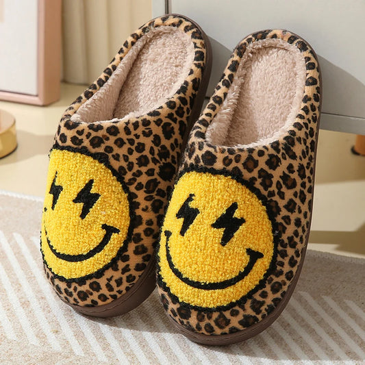 Chaussons emoji | Smiley éclair léopard - Chaussly