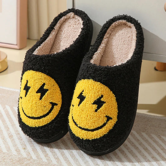 Chaussons emoji | Smiley éclair noir - Chaussly