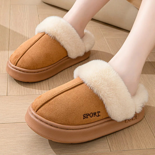 Chaussons en peluche mules pour femme | Elégance noisette - Chaussly
