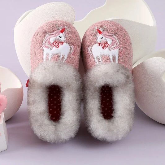 Chaussons fille en peluche | Licorne rose - Chaussly