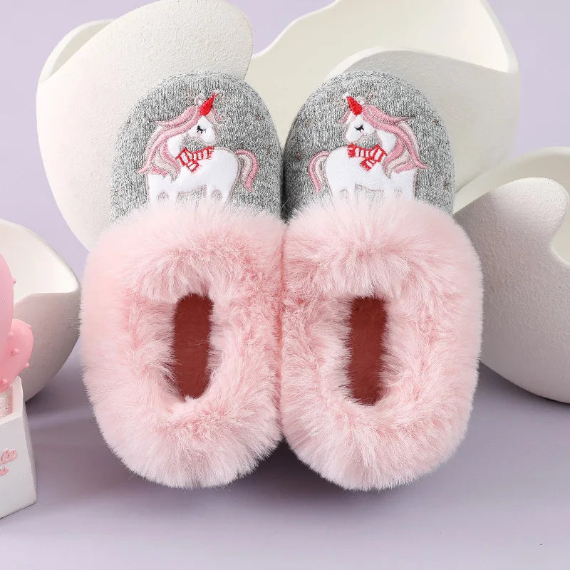 Chaussons fille en peluche | Licorne gris - Chaussly