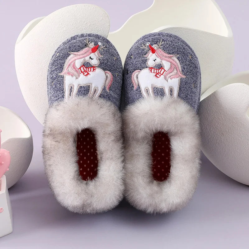 Chaussons fille en peluche | Licorne violet - Chaussly