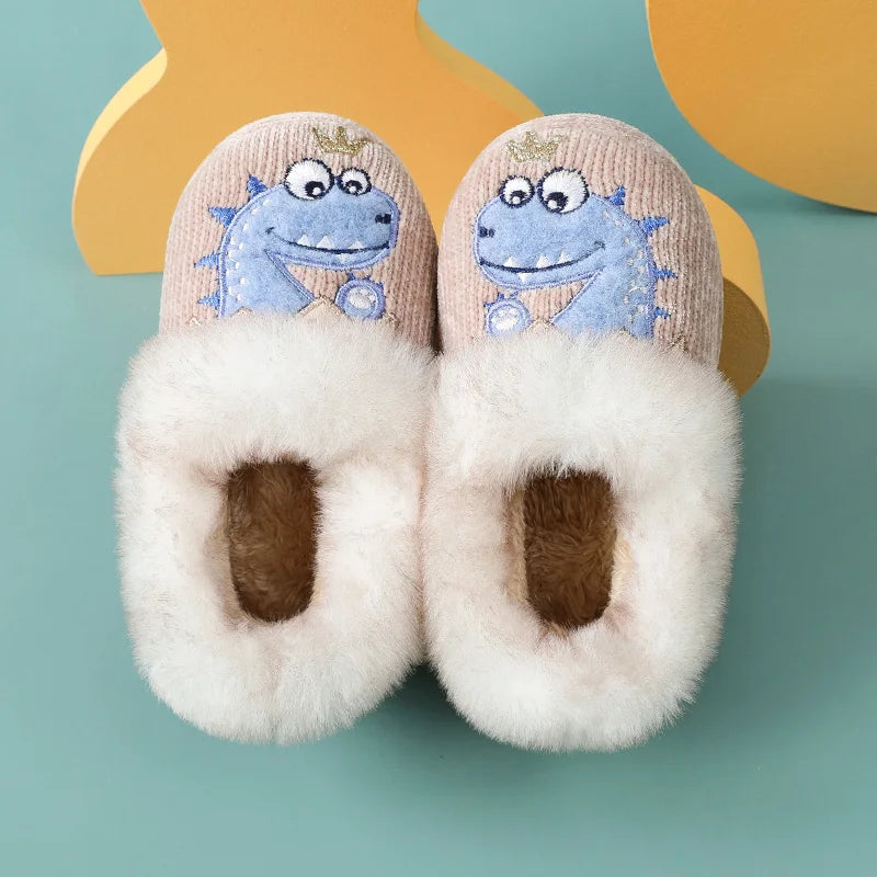 Chaussons garçon en peluche | Dinosaure marron - Chaussly