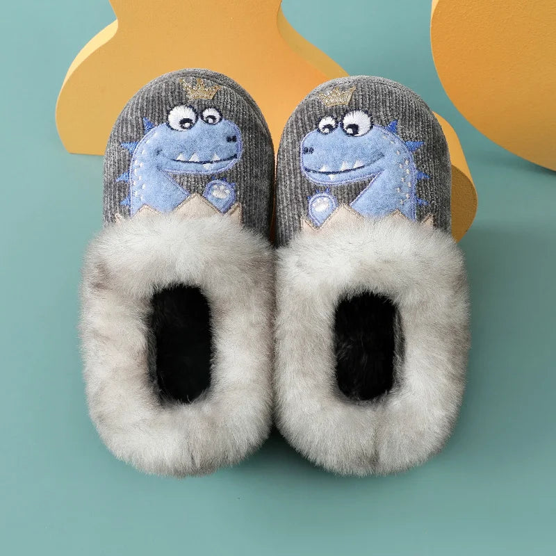 Chaussons garçon en peluche | Dinosaure noir - Chaussly