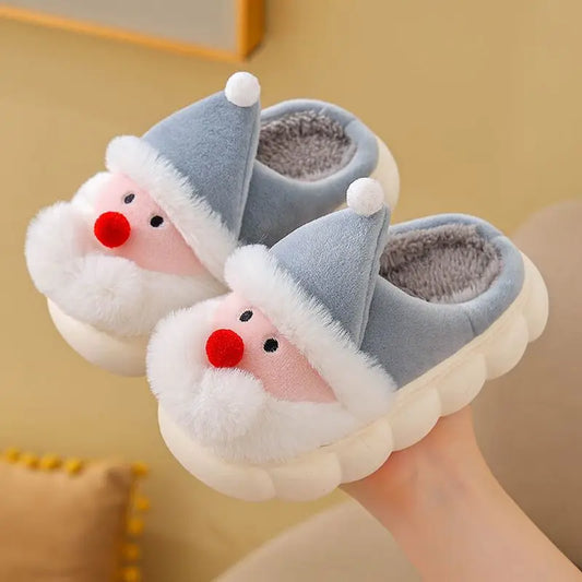 Chaussons rigolo en peluche | Père Noël gris - Chaussly