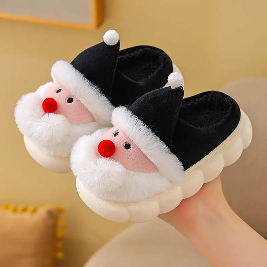 Chaussons rigolo en peluche | Père Noël noir - Chaussly