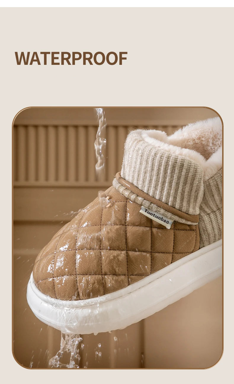 Chaussons chauds en peluche marron