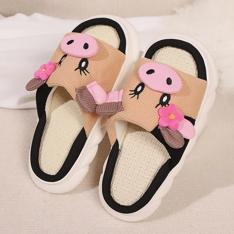 Claquettes animaux | Vachette brune en coton doux
