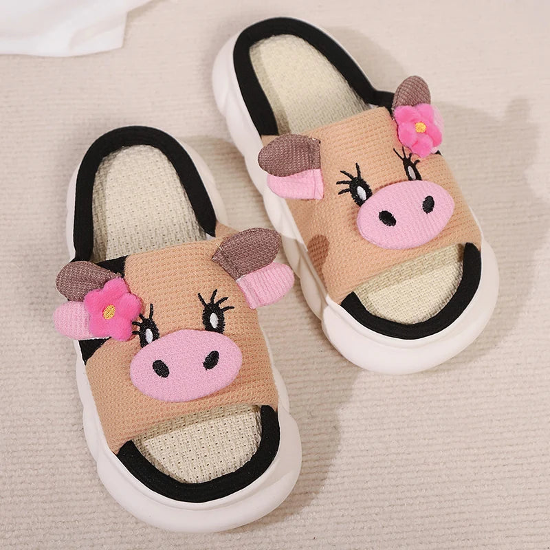 Claquettes animaux | Vachette brune en coton doux