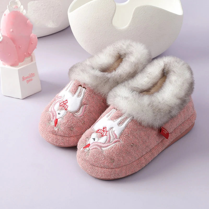 Chaussons fille en peluche | Licorne