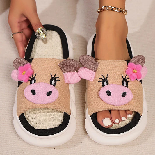 Claquettes animaux | Vachette brune en coton doux