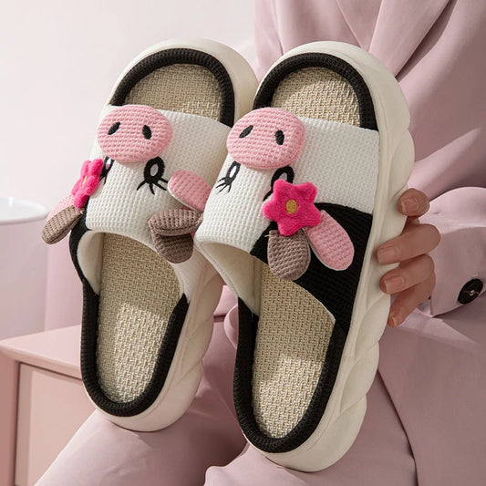 Claquettes animaux | Vachette blanche en coton doux