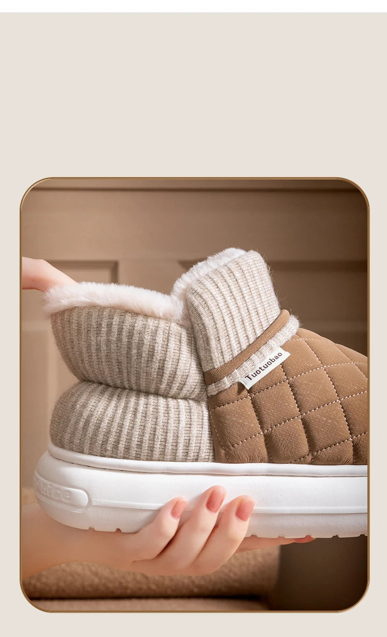 Chaussons chauds en peluche marron