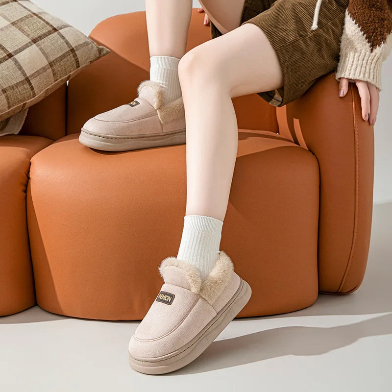 Chaussons chauds femme en peluche | Blanc crème - Chaussly
