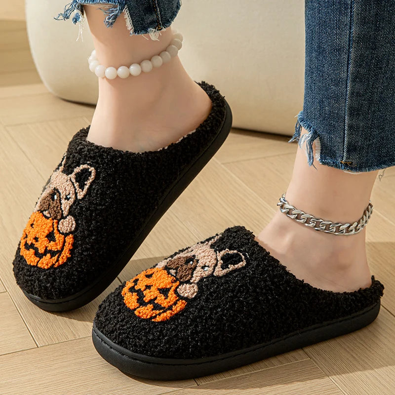 Chaussons mixtes | Chien-citrouille noir - Chaussly
