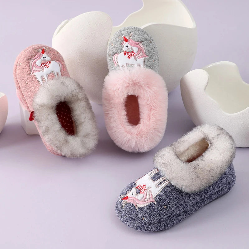 Chaussons fille en peluche | Licorne - Chaussly