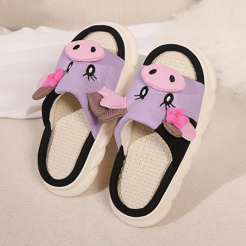 Claquettes animaux | Vachette violette en coton doux