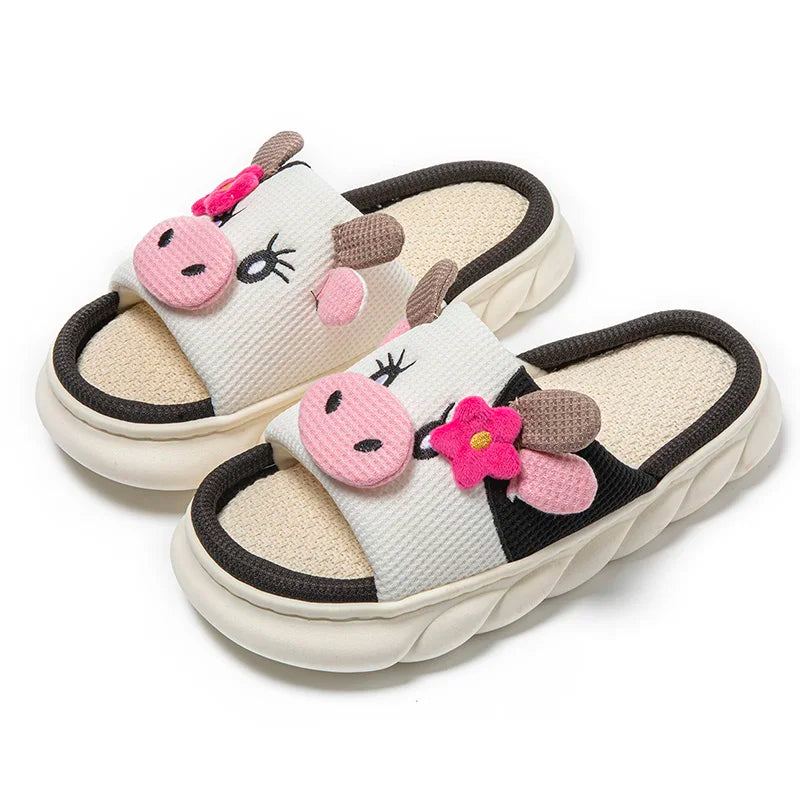 Claquettes animaux | Vachette blanche en coton doux