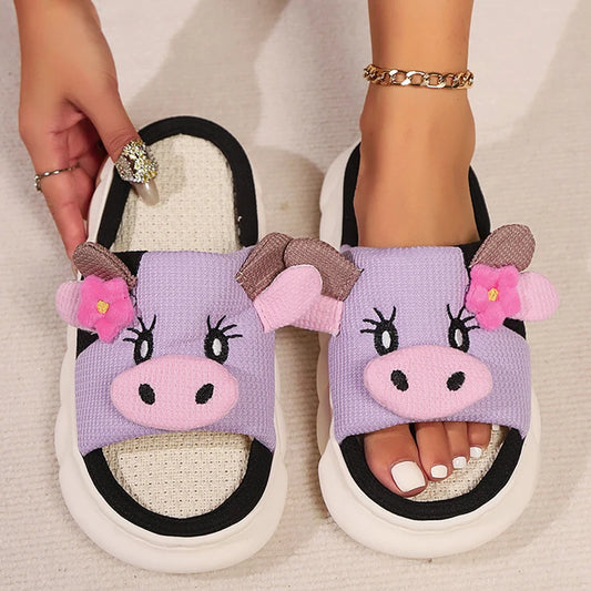 Claquettes animaux | Vachette violette en coton doux