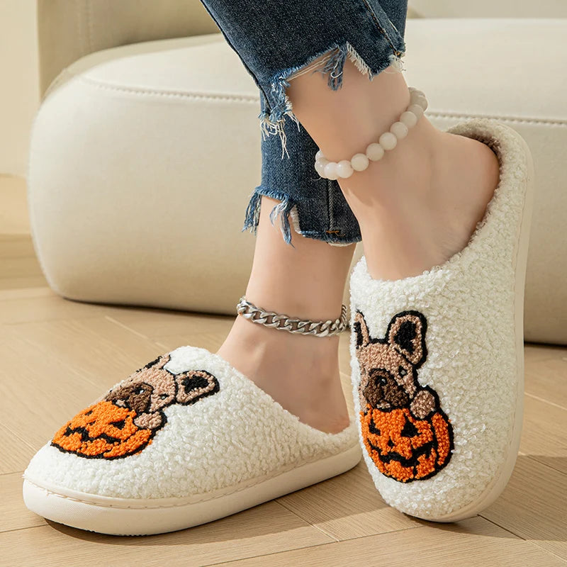 Chaussons mixtes | Chien-citrouille blanc - Chaussly