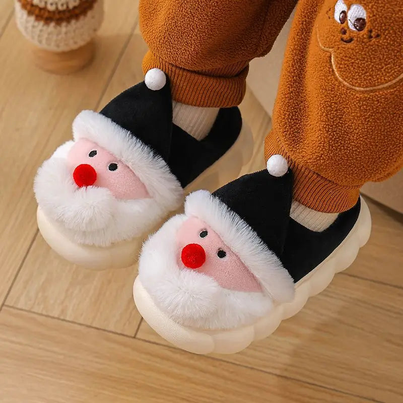 Chaussons rigolo en peluche | Père Noël noir - Chaussly