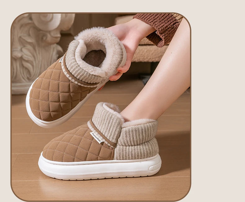 Chaussons chauds en peluche marron