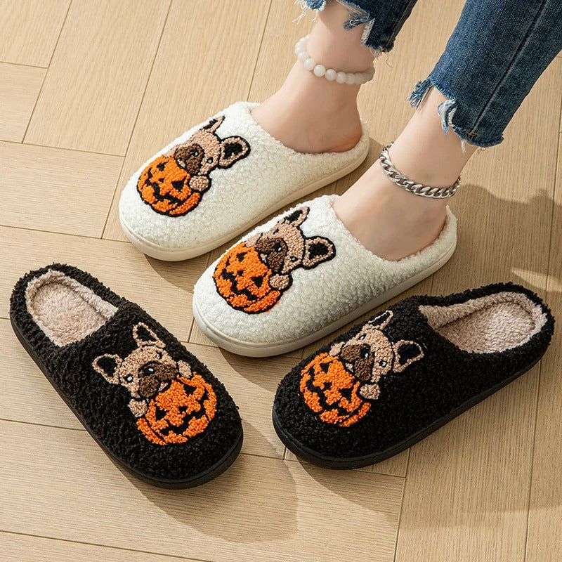 Chaussons mixtes | Chien-citrouille noir