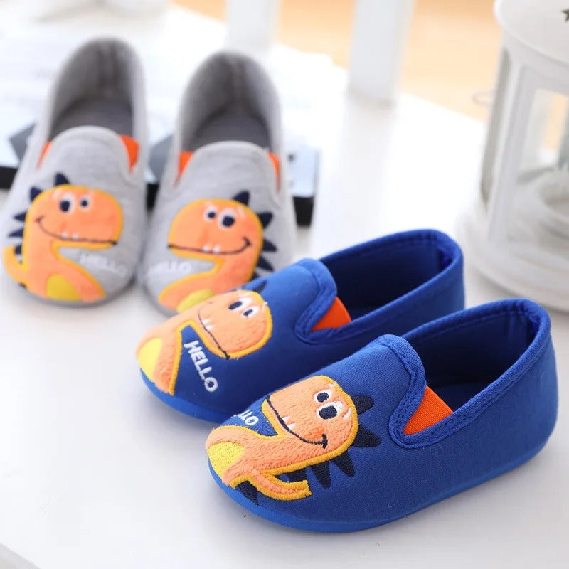 Chaussons garçon charentaises | Dinosaure gris