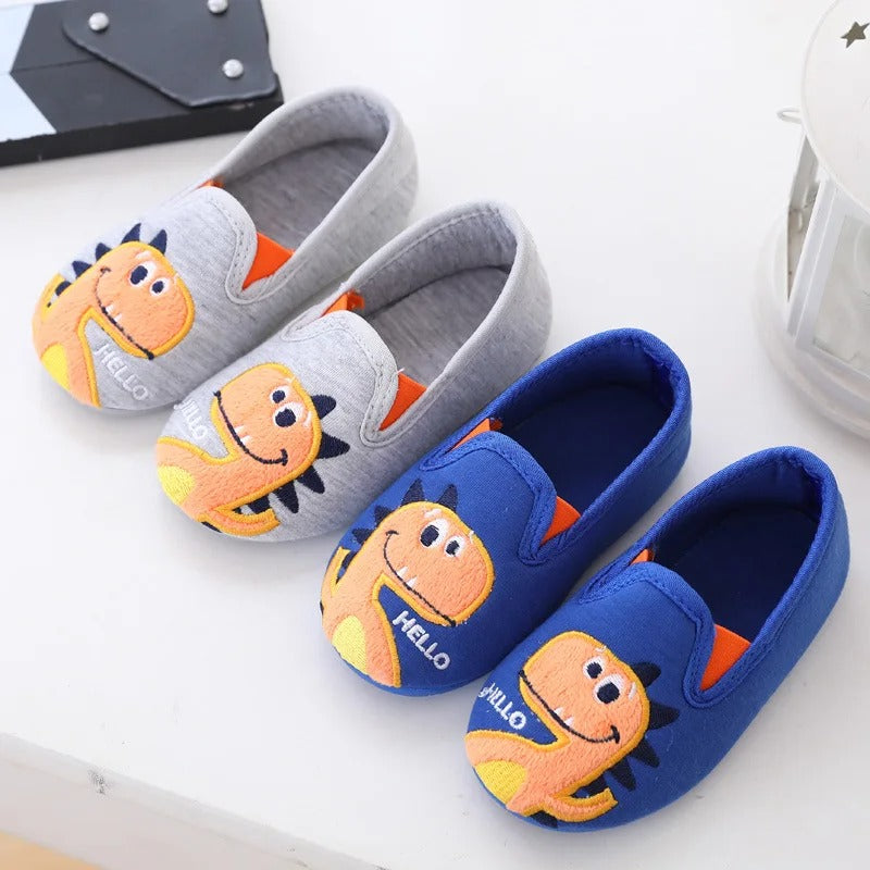 Chaussons garçon charentaises | Dinosaure gris