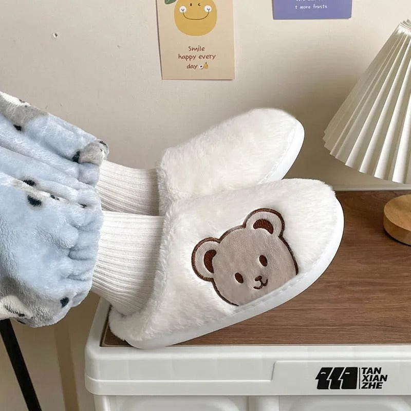 Chaussons mules fourrure | Tête d'ours