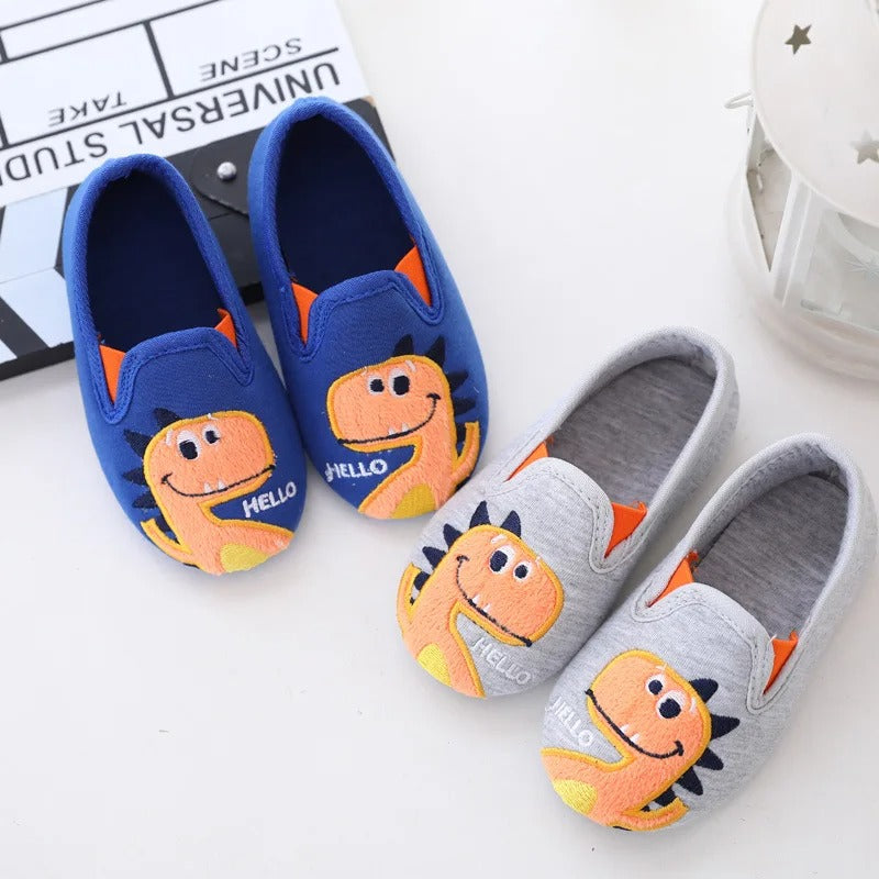 Chaussons garçon charentaises | Dinosaure gris