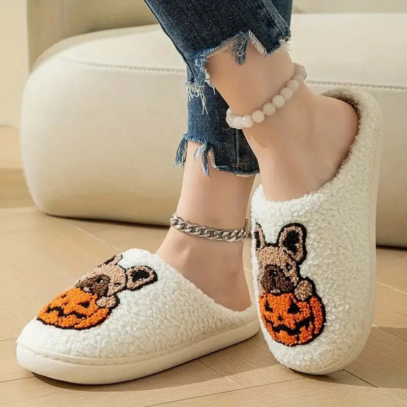 Chaussons mixtes | Chien-citrouille noir